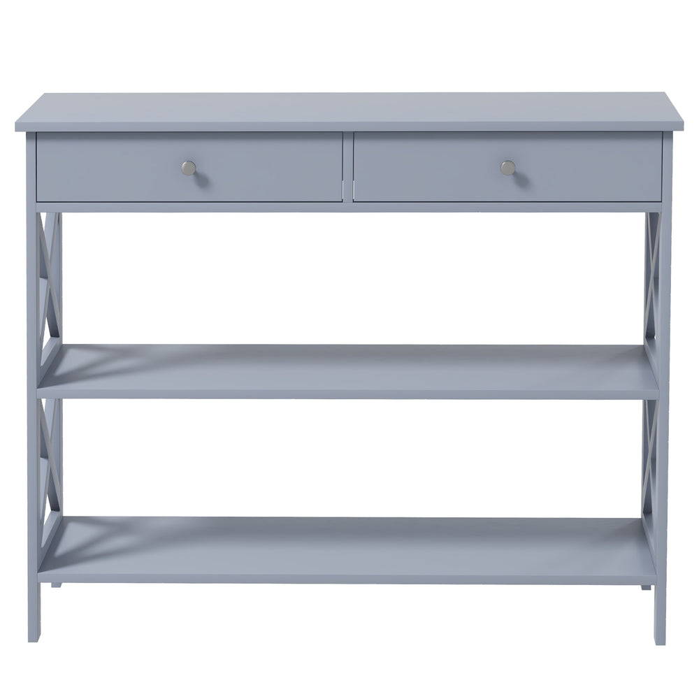 Modern Entryway Console Table with 2 Drawers and 2 Shelves, Sofa Table for Living Room, Hallway, Grey
