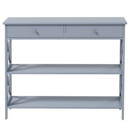 Console d'entrée moderne avec 2 tiroirs et 2 étagères, table de canapé pour salon, couloir, gris
