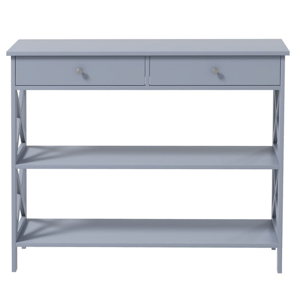 Modern Entryway Console Table with 2 Drawers and 2 Shelves, Sofa Table for Living Room, Hallway, Grey