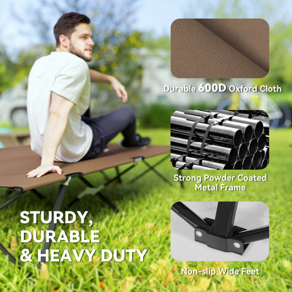 Lit de camp pliable pour deux personnes 76 pouces portable avec sac de transport, kaki
