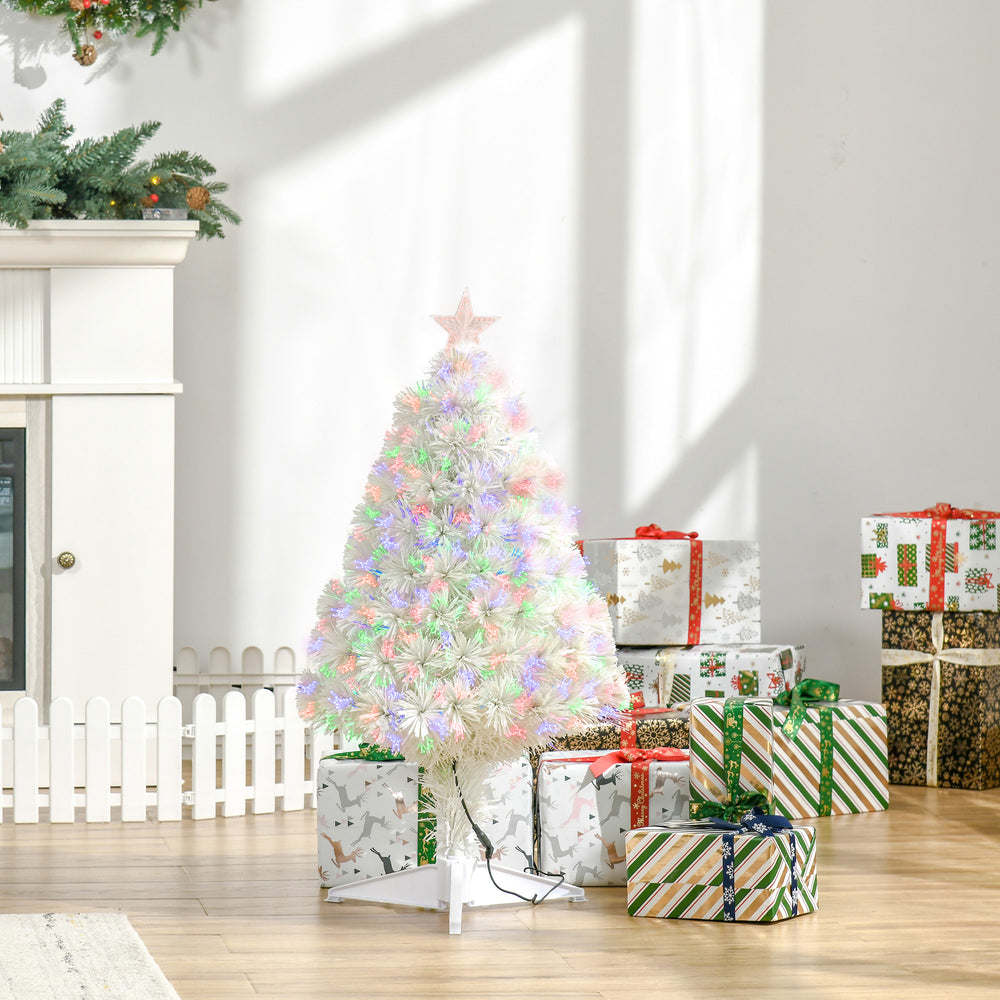 Sapin de Noël artificiel blanc pré-éclairé de 2,5 pieds avec fibre optique