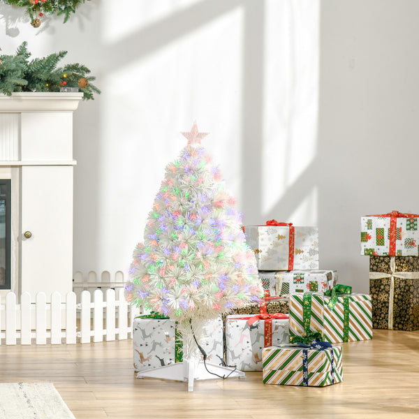 Sapin de Noël artificiel blanc pré-éclairé de 2,5 pieds avec fibre optique