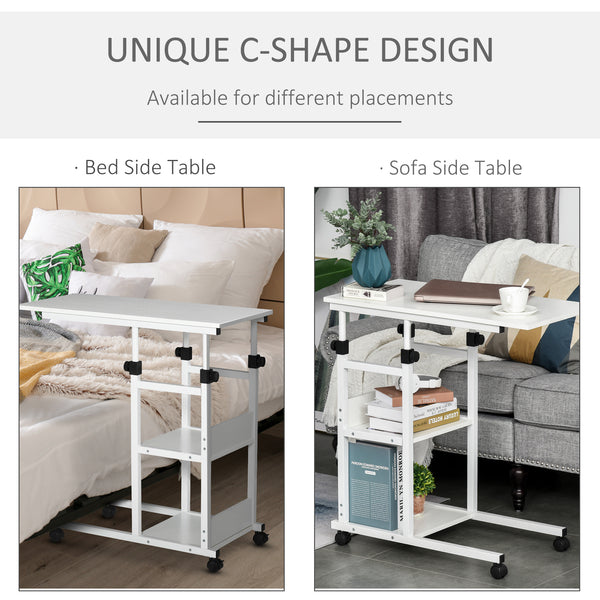 Bureau debout à hauteur réglable avec roulettes, blanc