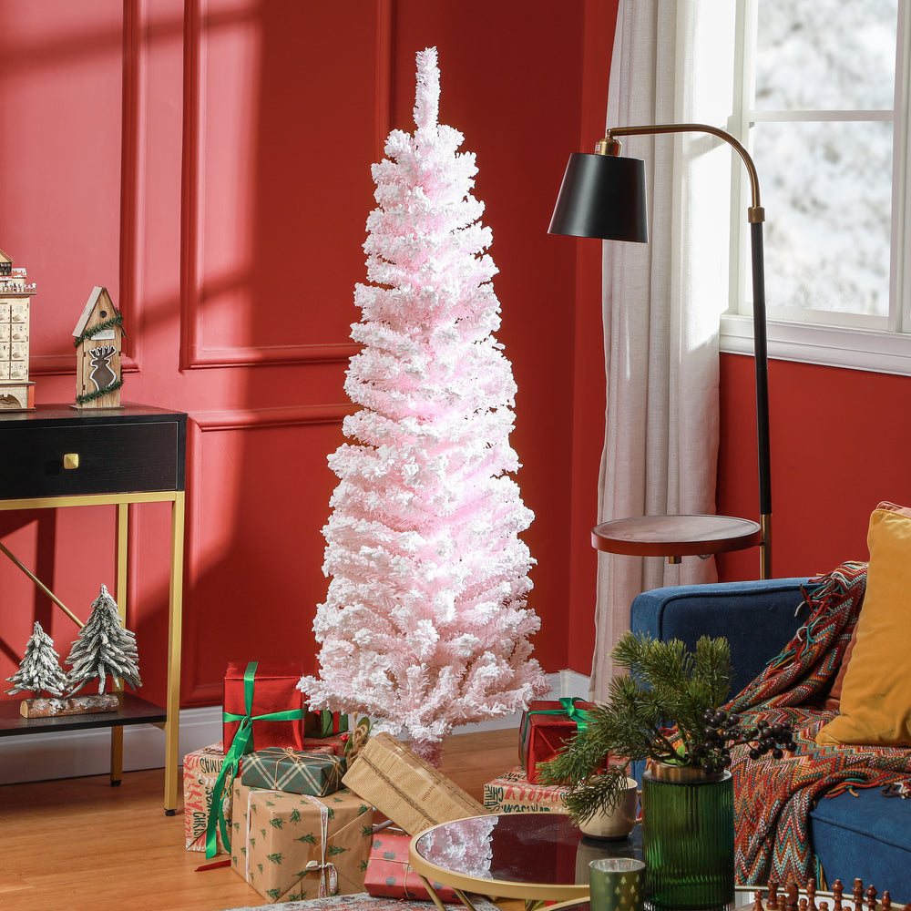 Sapin de Noël rose givré de 4 pieds en forme de crayon