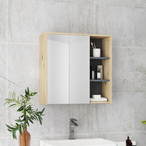 Armoire murale de salle de bain avec miroir et 5 espaces de rangement – Effet bois naturel
