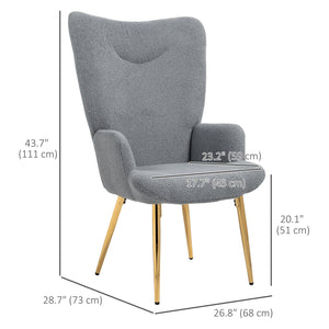 Fauteuil d'appoint en tissu Sherpa avec pieds en métal, gris