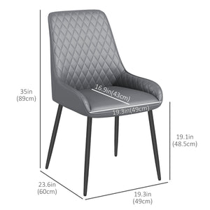 Set of 4 modern chairs with diamond-patterned upholstery and steel legs, grey