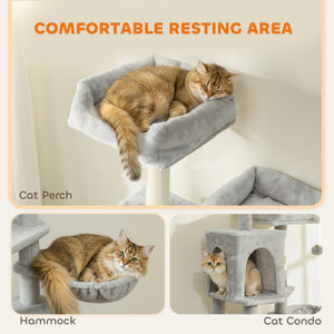 178cm Multi-Level Cat Tree with 2 Cabins, 2 Beds, Hammock, Play Balls, Light Grey