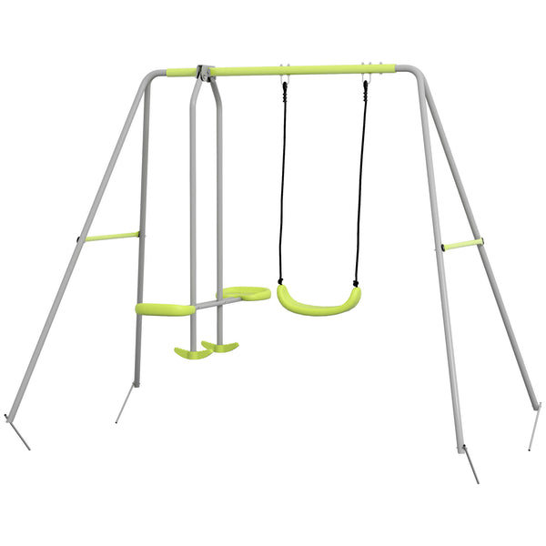 Module métallique robuste avec planeur et balançoire, vert