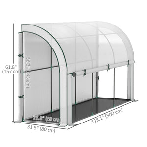 Lean-to greenhouse with doors and a zippered window