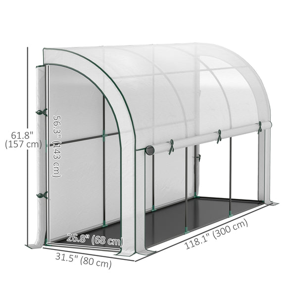 Lean-to greenhouse with doors and a zippered window