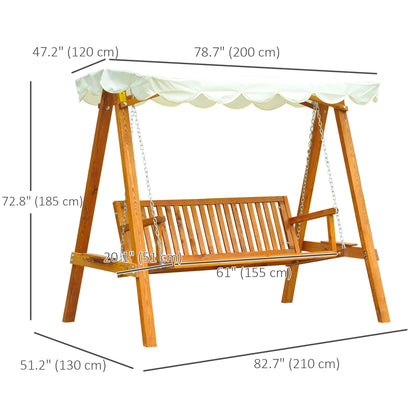 Swing Seat with Canopy, Outdoor Wooden Bench for Garden, Poolside and Backyard