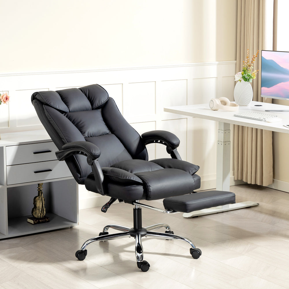Fauteuil de bureau ergonomique en cuir avec repose-pieds, inclinable et pivotant, noir