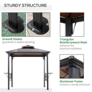 Outdoor Hardtop Grill Gazebo Cooking BBQ Canopy w/ 6 Hooks for Utensils and Double Vented PC Roof, Coffee