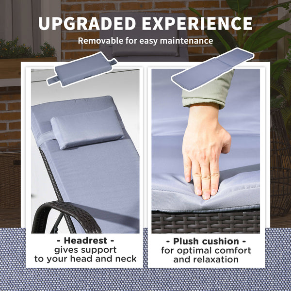 Chaise longue with headrest, silver grey