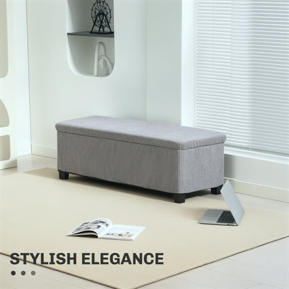 Pouf avec rangement, couvercle, pieds, banc de bout de lit en velours, gris clair