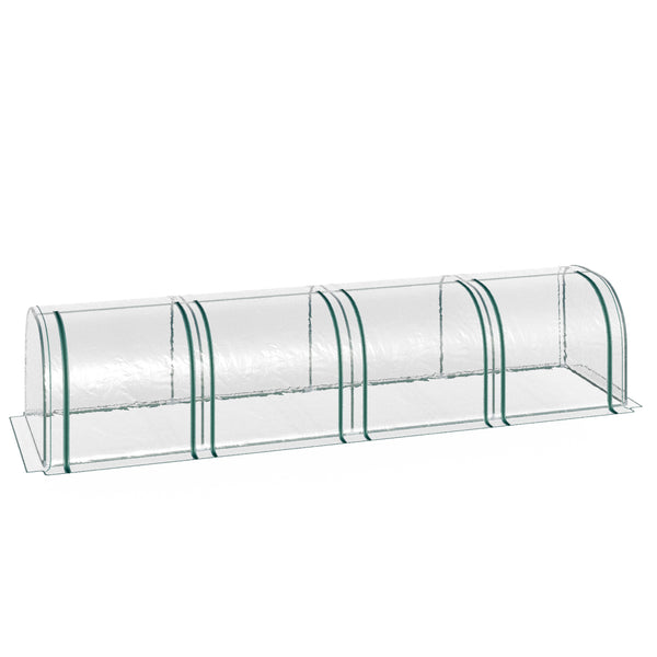 Portable tunnel greenhouse with 4 zippered doors, transparent
