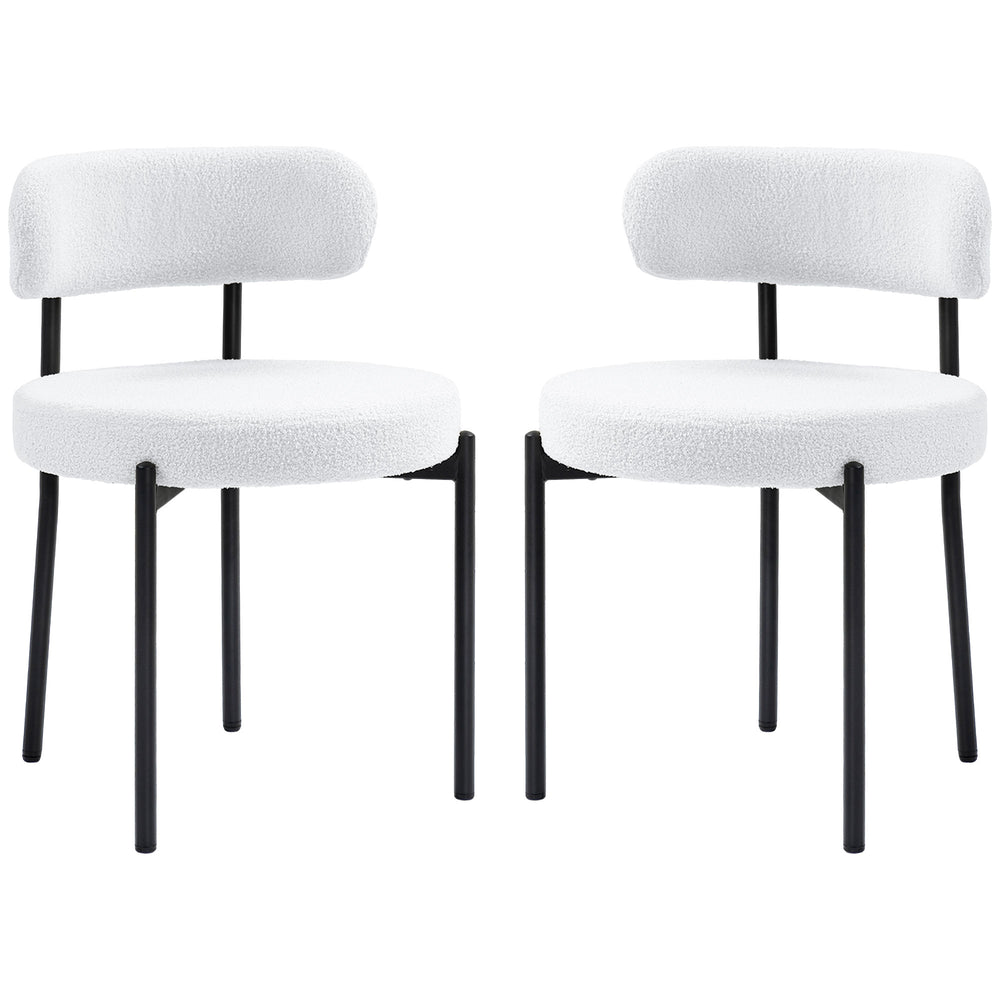 Set of 2 kitchen chairs with fleece upholstery, cream white