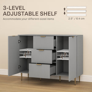 Meuble de rangement de cuisine moderne avec 3 tiroirs et étagères réglables, gris