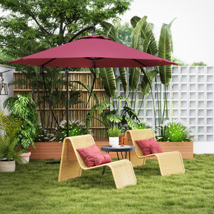 Parasol déporté de 9,5 pieds avec sangle de protection contre le vent et housse, rouge