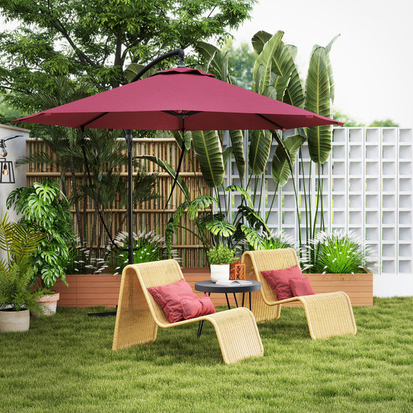 Parasol déporté de 9,5 pieds avec sangle de protection contre le vent et housse, rouge