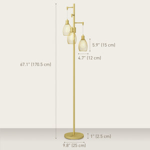 Lampadaire industriel avec 3 abat-jour suspendus à intensité variable, doré