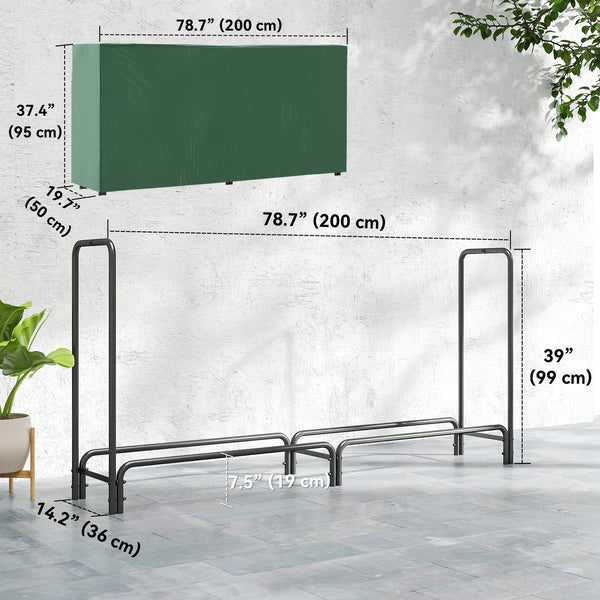 Adjustable firewood rack with waterproof cover and 440 lb capacity – Dark green and black