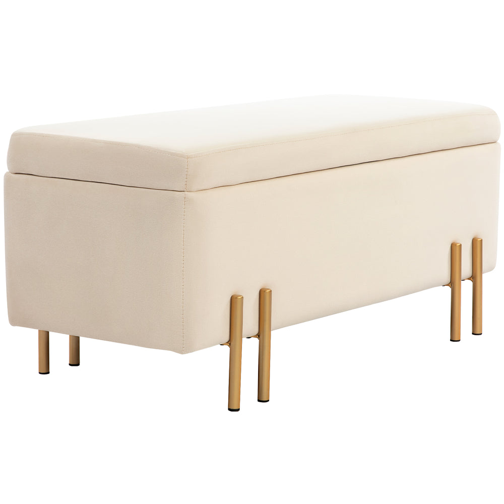 Banc ottoman de rangement rabattable avec pieds en métal, beige