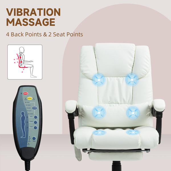 Fauteuil de massage vibrant à 6 points avec repose-pieds rétractable, blanc