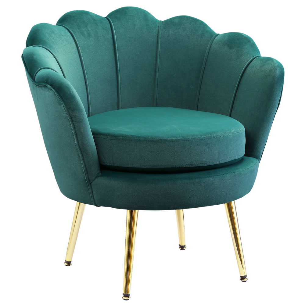 Fauteuil d'appoint lotus en tissu velours avec pieds en métal doré, vert foncé