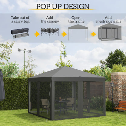 Gazebo 10' x 10' avec filet latéral amovible et sac de transport pour terrasse extérieure, gris clair