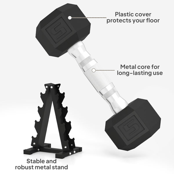 Ensemble d'haltères hexagonaux de 100 lb avec support, poignées antidérapantes