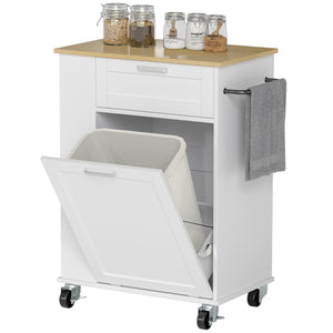 Îlot de cuisine mobile avec compartiment basculant pour poubelle, tiroir et rangement