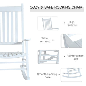 Wooden White Porch Rocking Chair Patio Rocking Single Leisure Reclining Seat Armchair