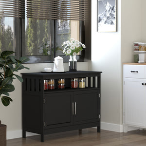 Wooden Storage Buffet with 2-Tier Cabinet and Open Shelf, Black