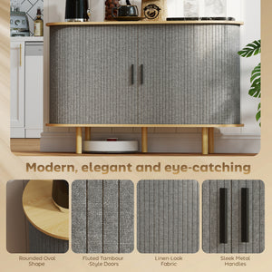 Sideboard with fluted tambour sliding doors with shelves and wooden legs, grey