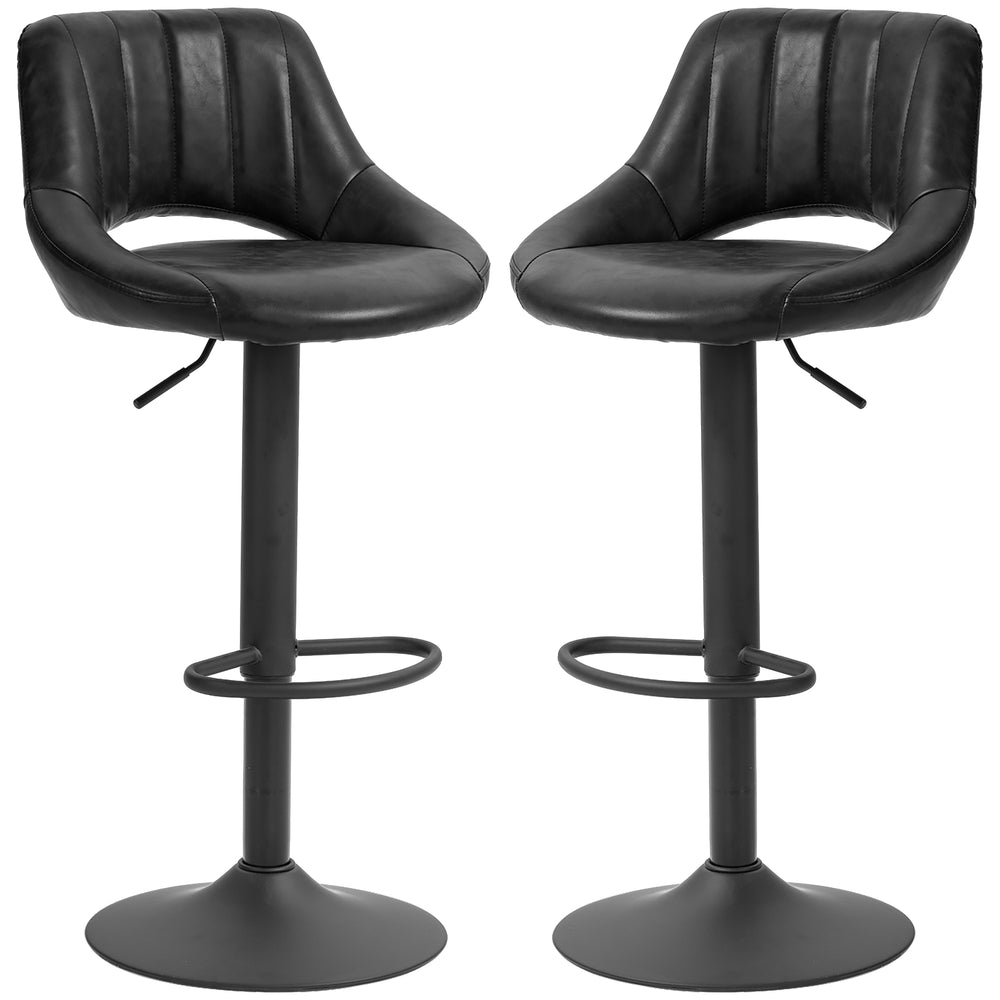 Lot de 2 tabourets de bar pivotants, rembourrés en similicuir, hauteur comptoir, avec base ronde en métal, Noir