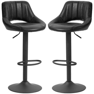 Lot de 2 tabourets de bar pivotants, rembourrés en similicuir, hauteur comptoir, avec base ronde en métal, Noir