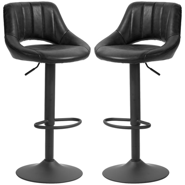 Lot de 2 tabourets de bar pivotants, rembourrés en similicuir, hauteur comptoir, avec base ronde en métal, Noir