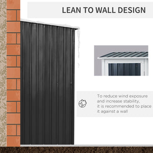 Abri de jardin en métal avec toit incliné et porte verrouillable pour outils, gris