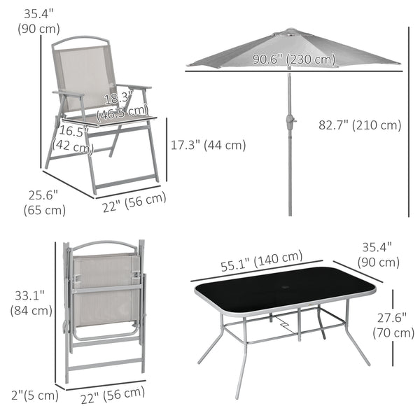 Ensemble de patio 8 pièces avec parasol, gris