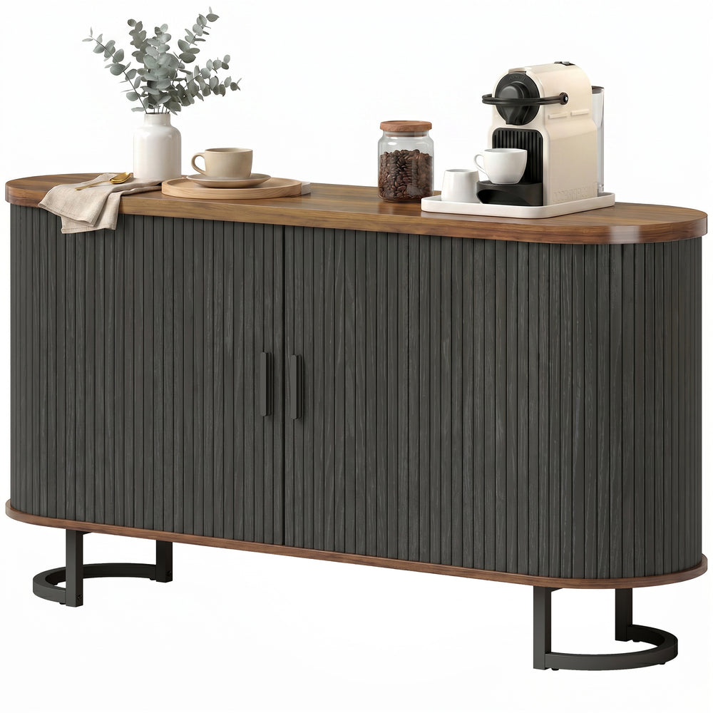 Buffet cannelé 55 po à portes coulissantes, noir et brun