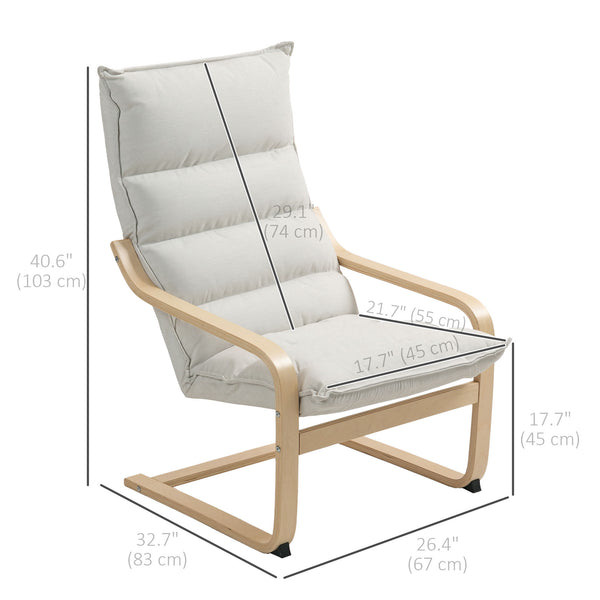 Fauteuil d'appoint en tissu et bois de bouleau avec pieds et accoudoirs incurvés, blanc crème