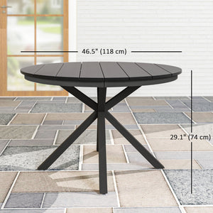 46.5" Outdoor Dining Table for 6, Round Picnic Table with Slatted Top for Balcony, Porch, Black