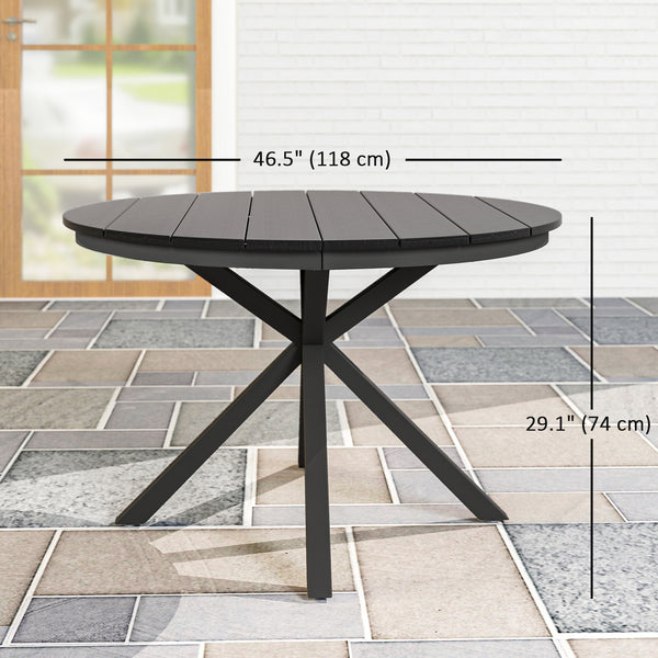 46.5" Outdoor Dining Table for 6, Round Picnic Table with Slatted Top for Balcony, Porch, Black