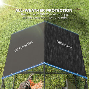 Large metal chicken coop with waterproof and anti-UV cover
