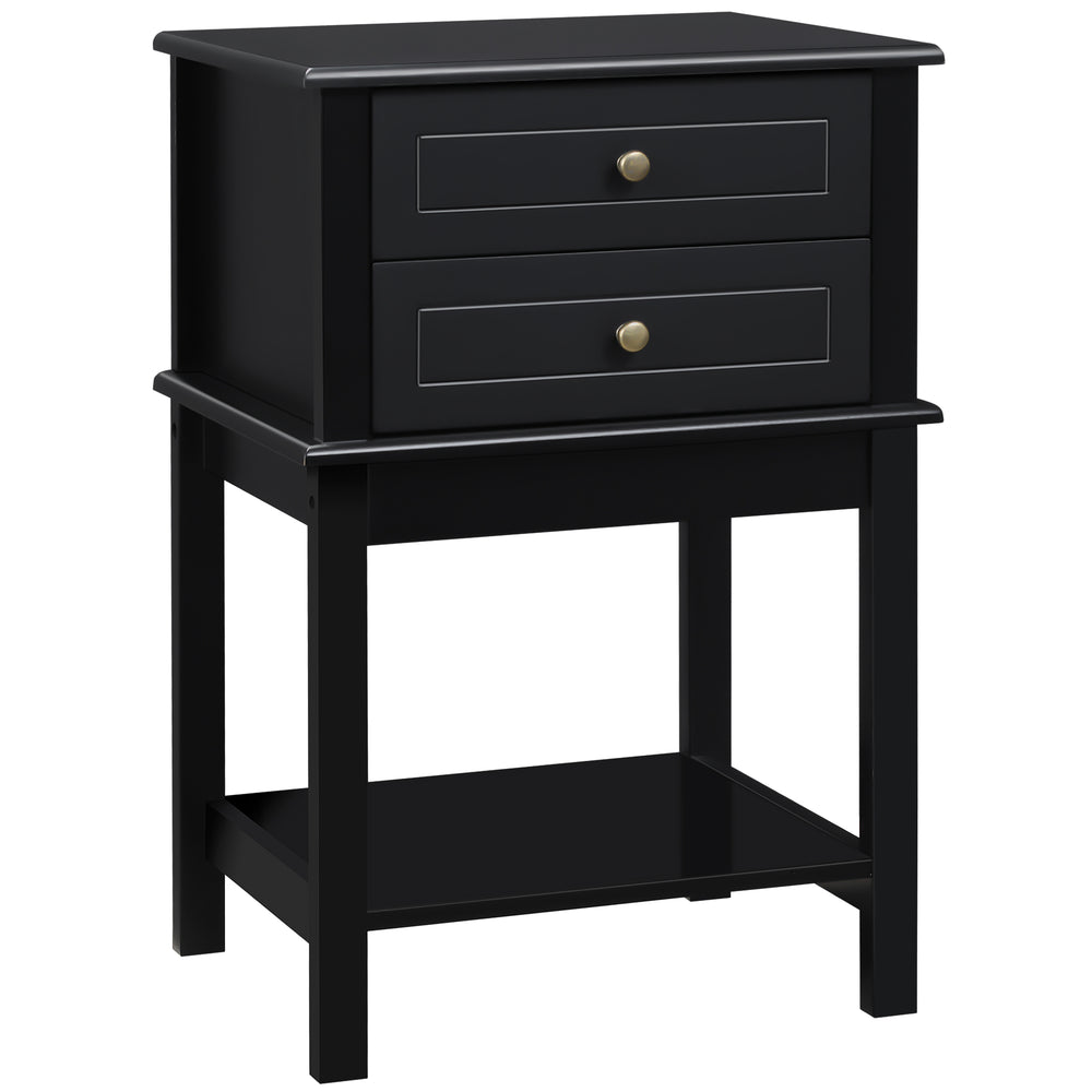 Table d'appoint moderne avec tiroirs et étagère de rangement, noire mat