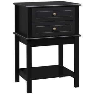 Table d'appoint moderne avec tiroirs et étagère de rangement, noire mat
