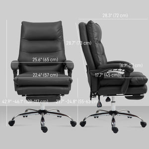Executive office chair with 6-point massage and heating, reclining microfiber upholstery with footrest, black