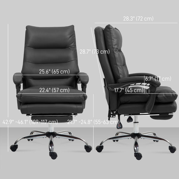 Executive office chair with 6-point massage and heating, reclining microfiber upholstery with footrest, black